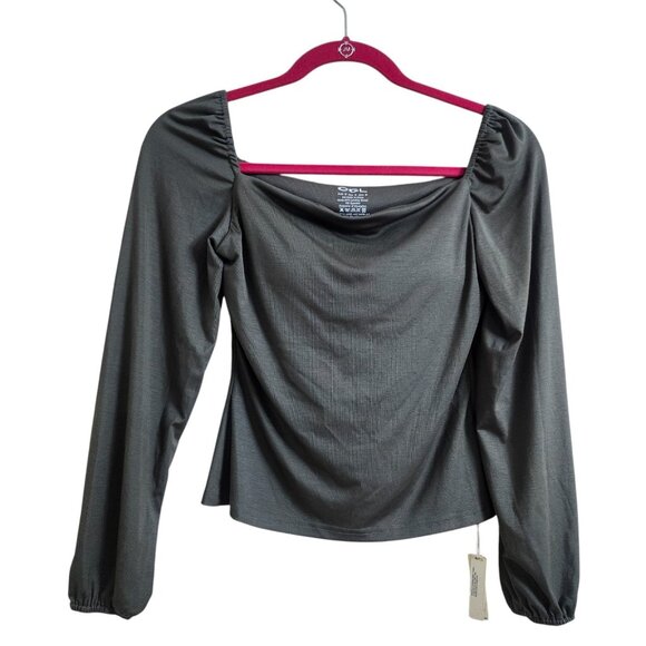 OGL Tops - OGL MOVE Light Thermal Tencel Square Puff Sleeves Brami Top Forest Olive Green S